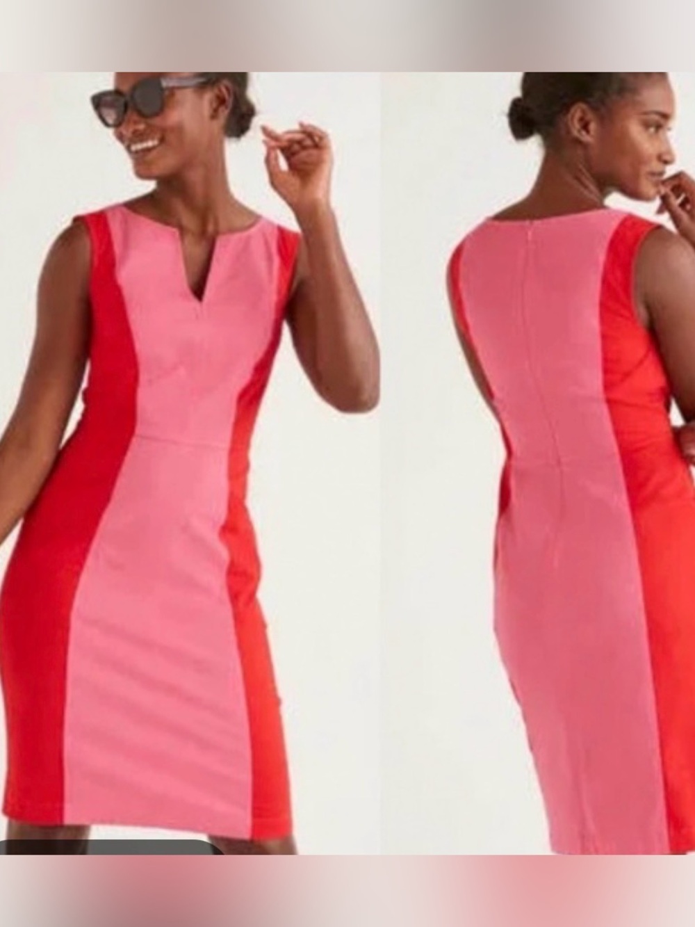 Boden Colorblock Midi Dress in Pink and Red